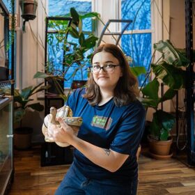 Tatiana Grivetsky, zoology alum, has her own tiny zoo that she uses to do educational presentation.