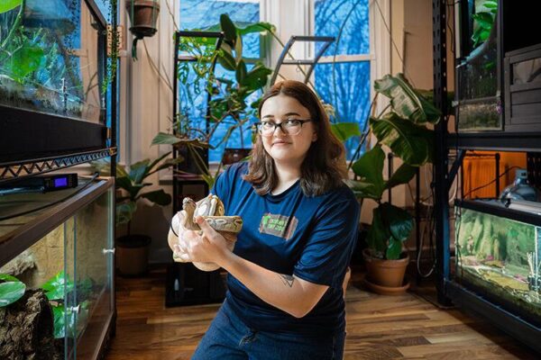 Tatiana Grivetsky, zoology alum, has her own tiny zoo that she uses to do educational presentation.